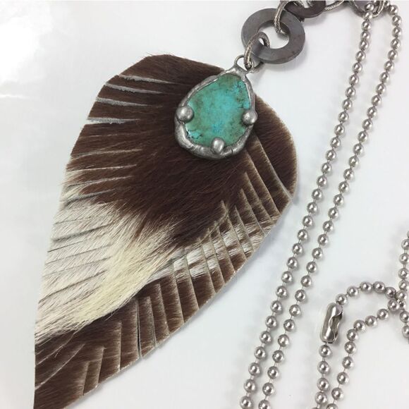 New! FP Turquoise Feather Necklace - Picture 7 of 16